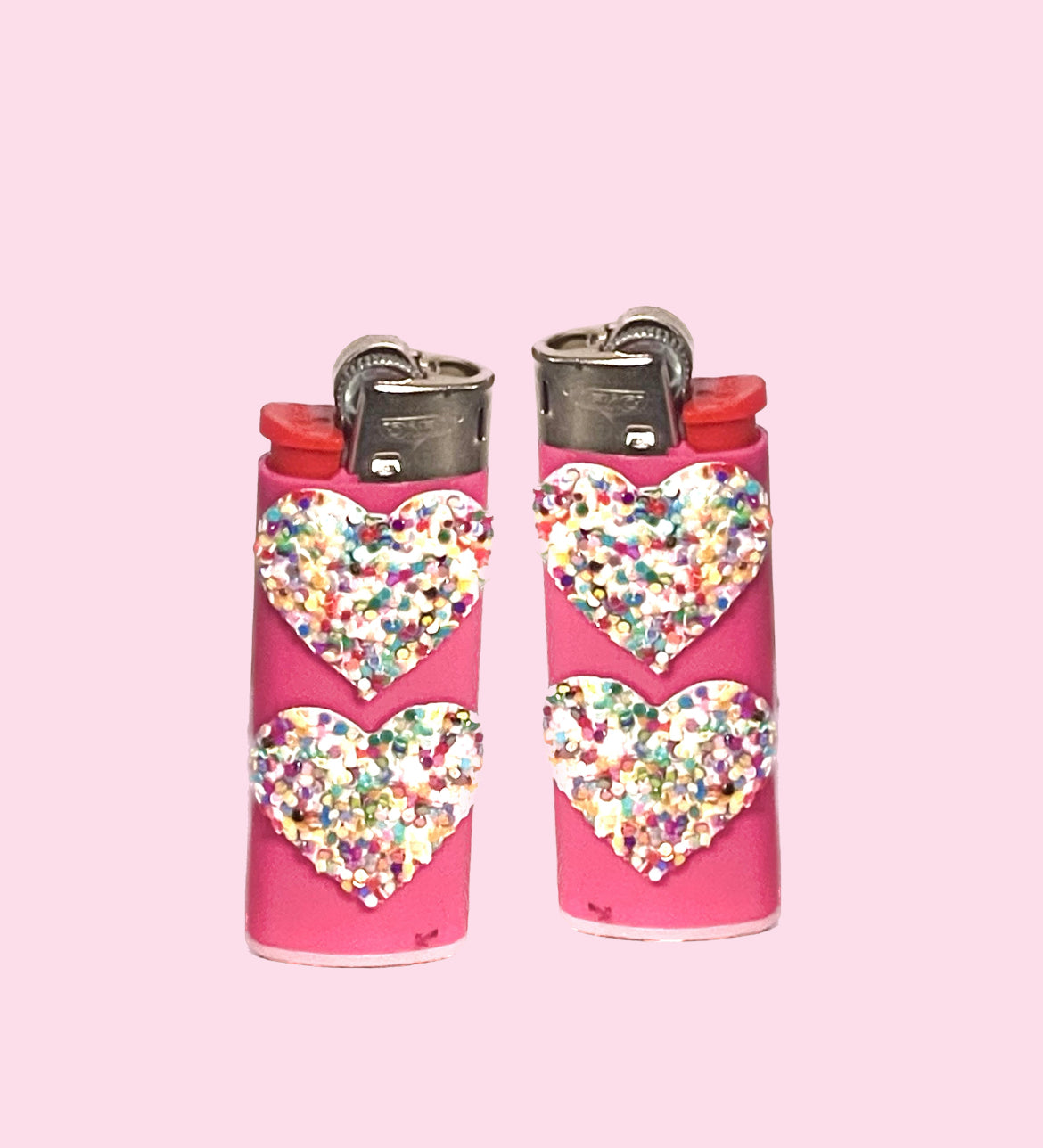 Candy Clouds Hand-Decorated lighter- Pink with rainbow hearts