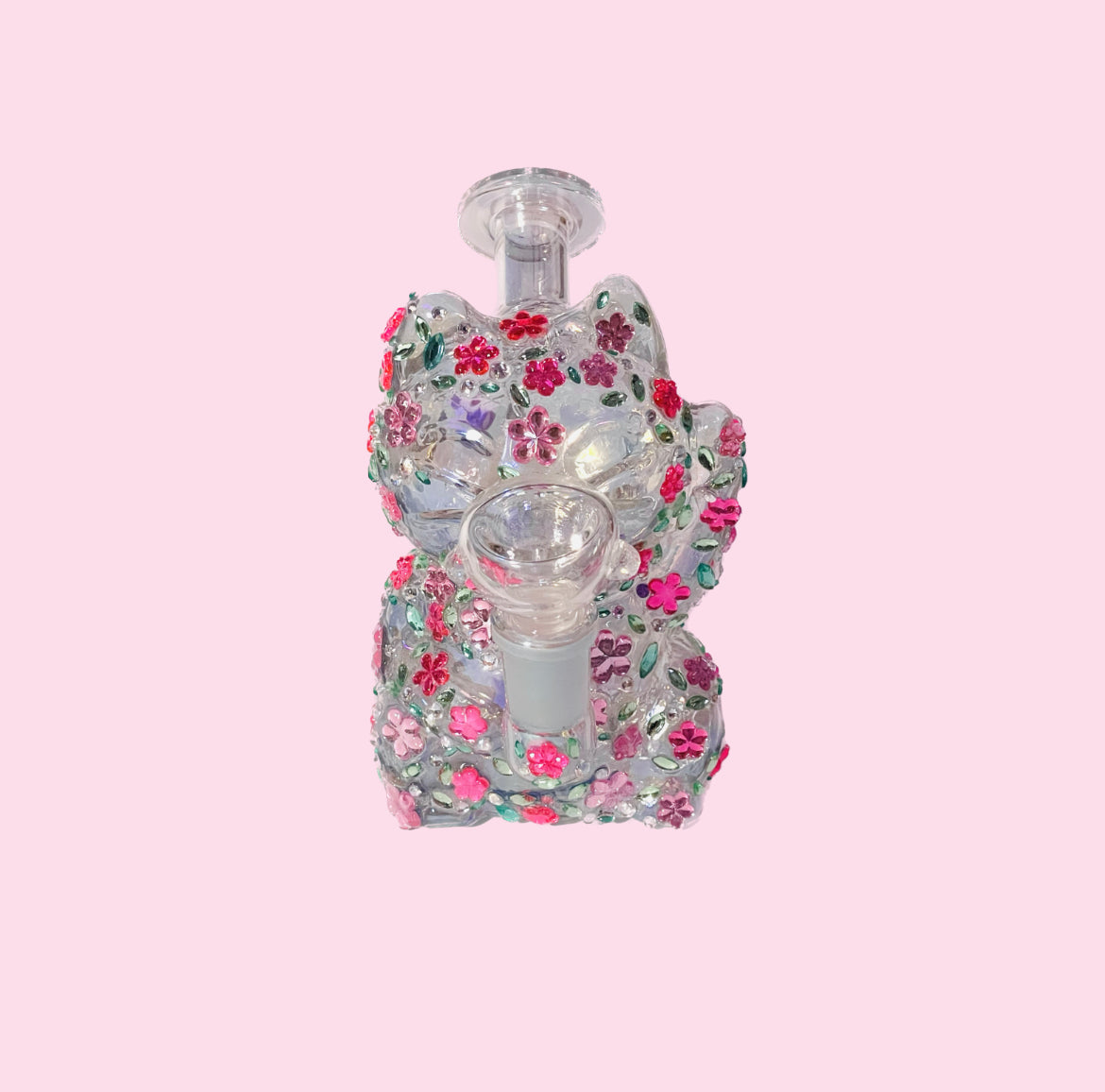 Iridescent Fortune Cat Pipe with Flowers Charms