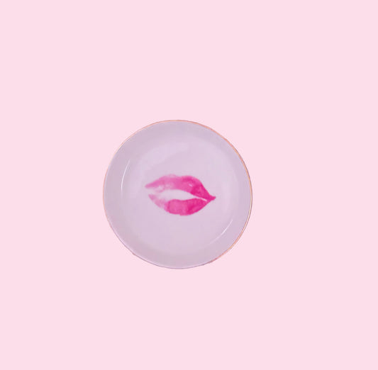 4" Glass Round Rolling Tray with Pink Lips