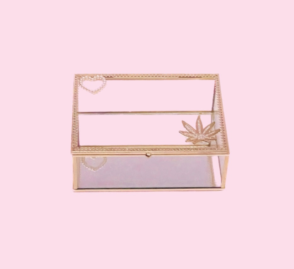 Glass/ Mirror Heart and leaf Stash Box