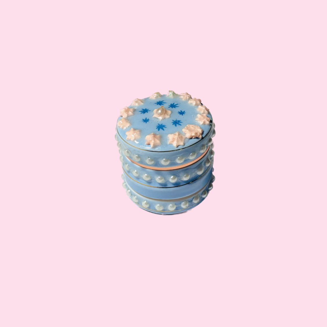 Candy Clouds- Handmade Fake Cake 5 Piece Blue Porcelain Grinder with sprinkles and pearls