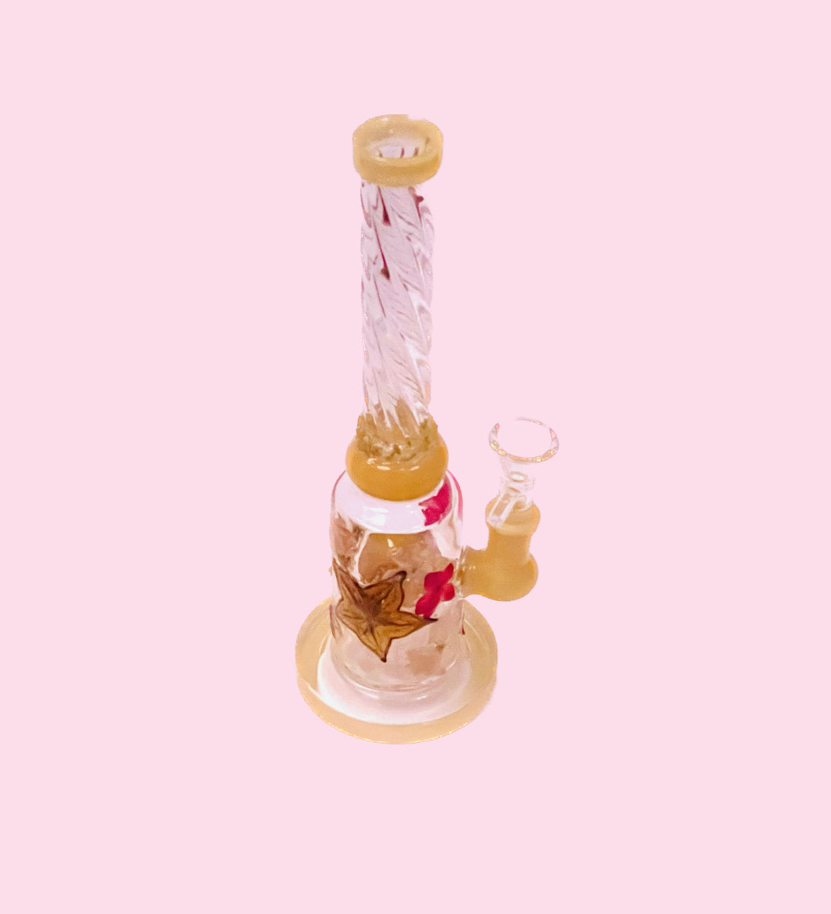 Candy Clouds Hand -decorated pipe- 9" Yellow and Clear with Real Flowers and Fruits