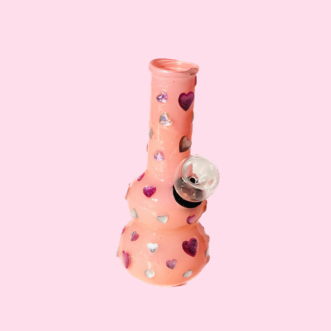 Candy Clouds Hand Decorated pipe- 5" Pretty Peach Color with pink and silver hearts