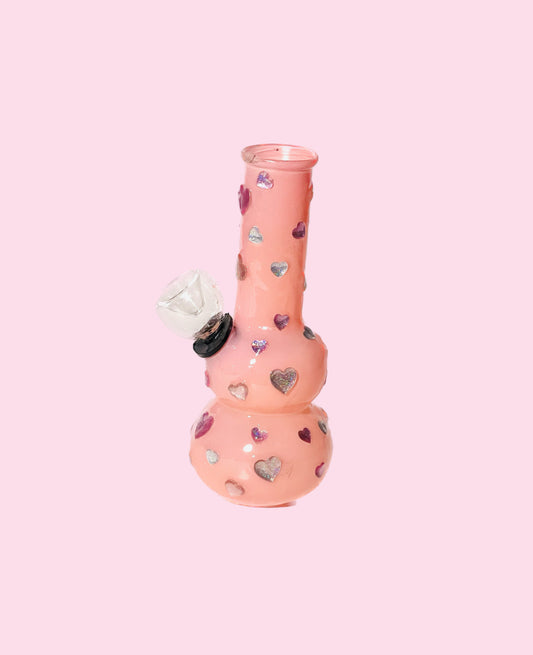 Candy Clouds Hand Decorated pipe- 5" Pretty Peach Color with pink and silver hearts