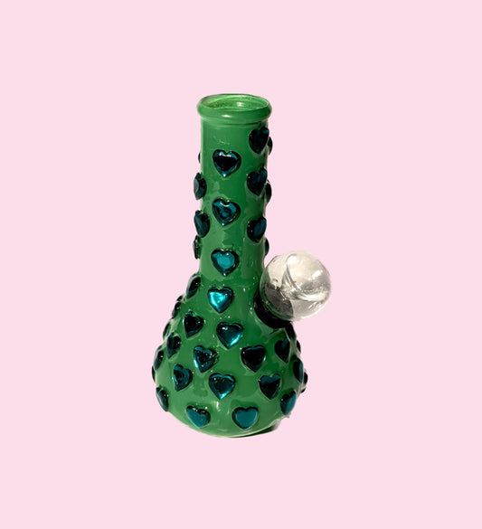 Candy Clouds Hand-Decorated pipe- Green 5 inch with Green hearts