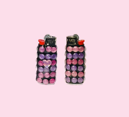 Candy Clouds Hand-Decorated Mini lighter - Purple and Pink Polka Dots with Heart
